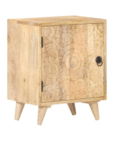 Table de chevet sculptée 40x30x50 cm Bois de manguier massif