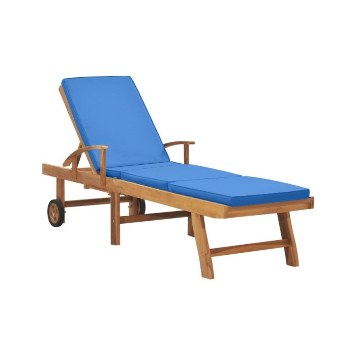 Chaise longue avec coussin Bois de teck solide Bleu