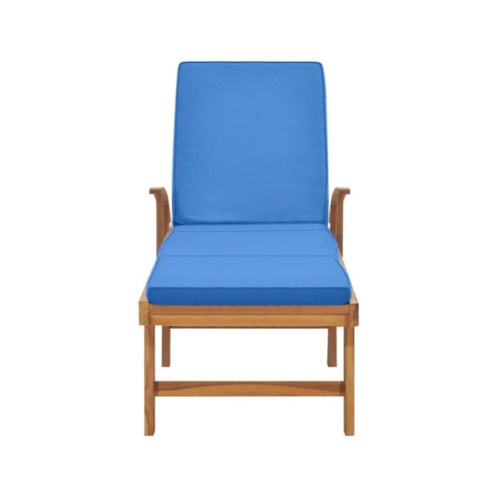 Chaise longue avec coussin Bois de teck solide Bleu