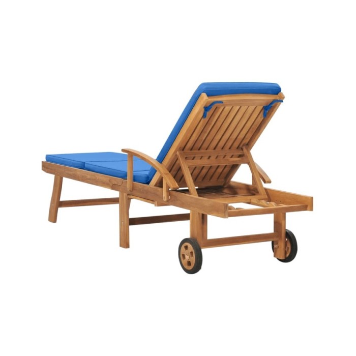 Chaise longue avec coussin Bois de teck solide Bleu