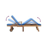 Chaise longue avec coussin Bois de teck solide Bleu