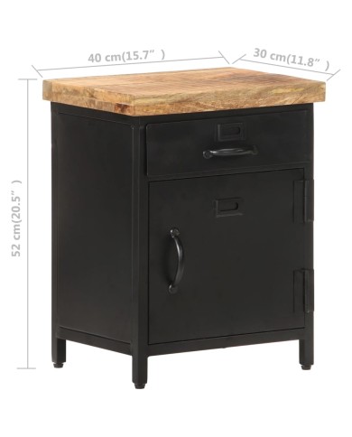 Table de chevet 40x30x52 cm Bois de manguier brut