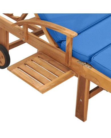 Chaise longue avec coussin Bois de teck solide Bleu