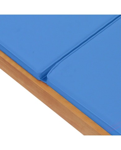 Chaise longue avec coussin Bois de teck solide Bleu