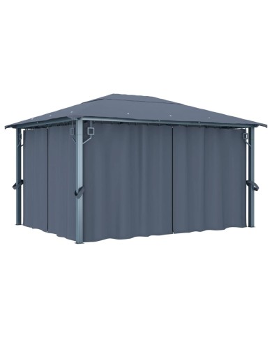 Tonnelle avec rideau 400x300 cm Anthracite Aluminium