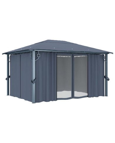Tonnelle avec rideau 400x300 cm Anthracite Aluminium