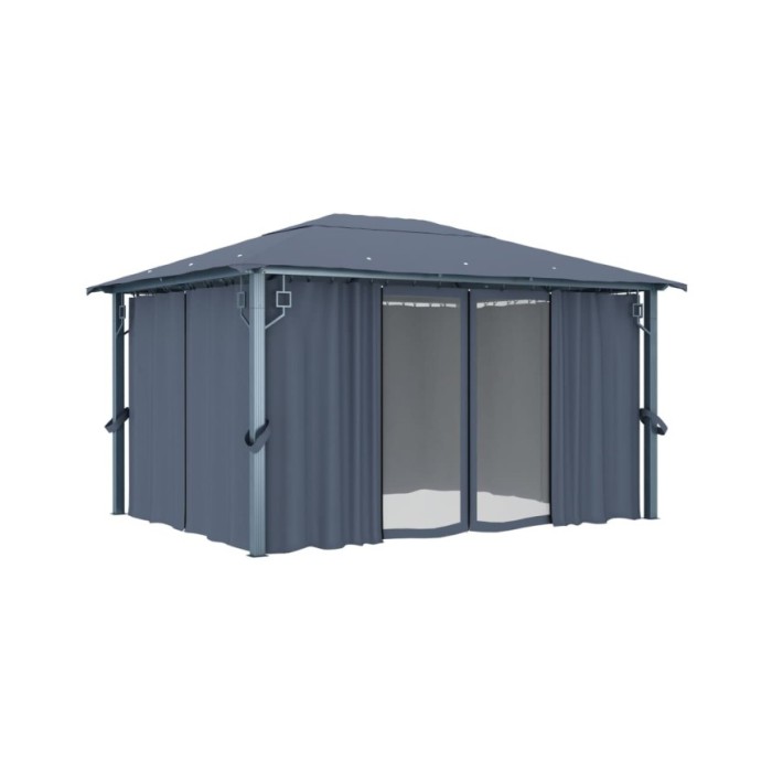 Tonnelle avec rideau 400x300 cm Anthracite Aluminium