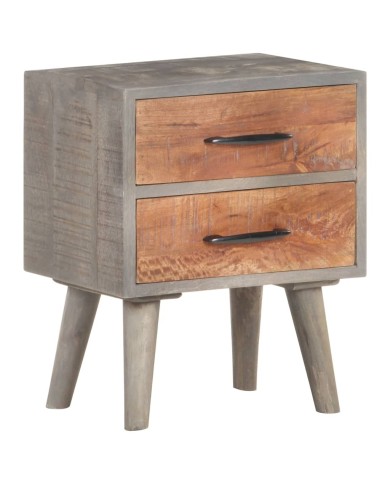 Table de chevet Gris 40x30x50 cm Bois massif de manguier brut