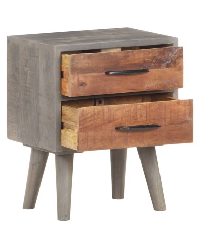 Table de chevet Gris 40x30x50 cm Bois massif de manguier brut