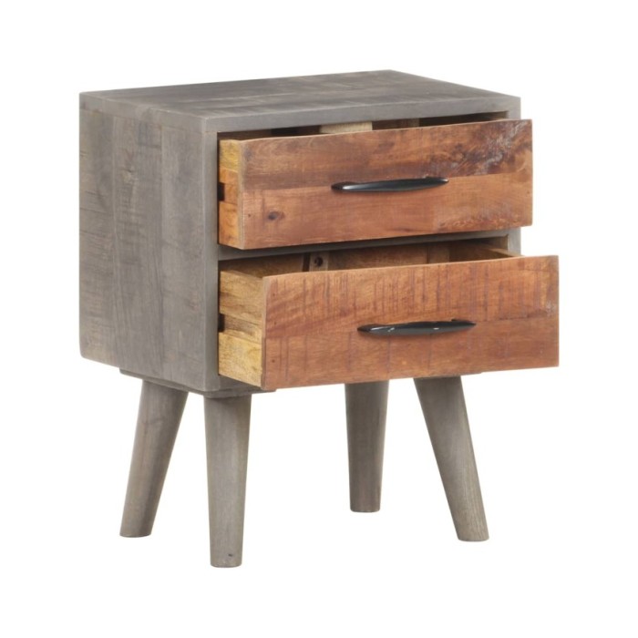 Table de chevet Gris 40x30x50 cm Bois massif de manguier brut