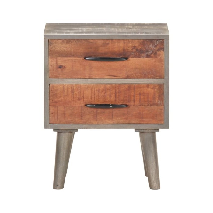 Table de chevet Gris 40x30x50 cm Bois massif de manguier brut