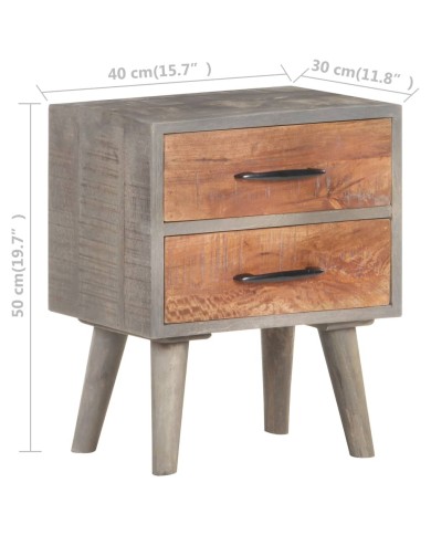 Table de chevet Gris 40x30x50 cm Bois massif de manguier brut