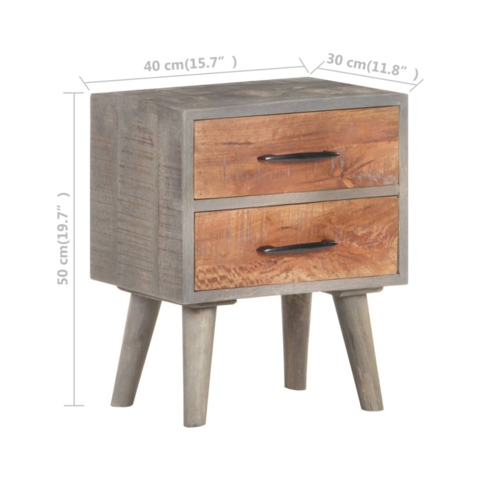 Table de chevet Gris 40x30x50 cm Bois massif de manguier brut