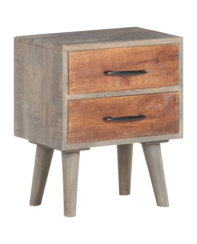 Table de chevet Gris 40x30x50 cm Bois massif de manguier brut