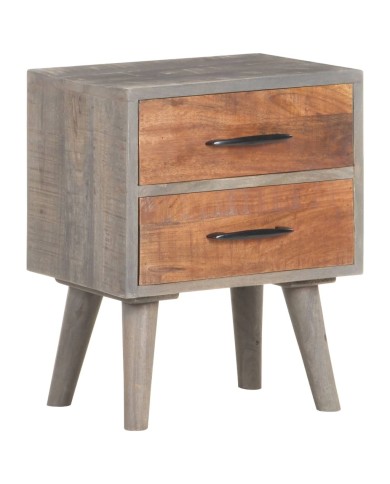 Table de chevet Gris 40x30x50 cm Bois massif de manguier brut