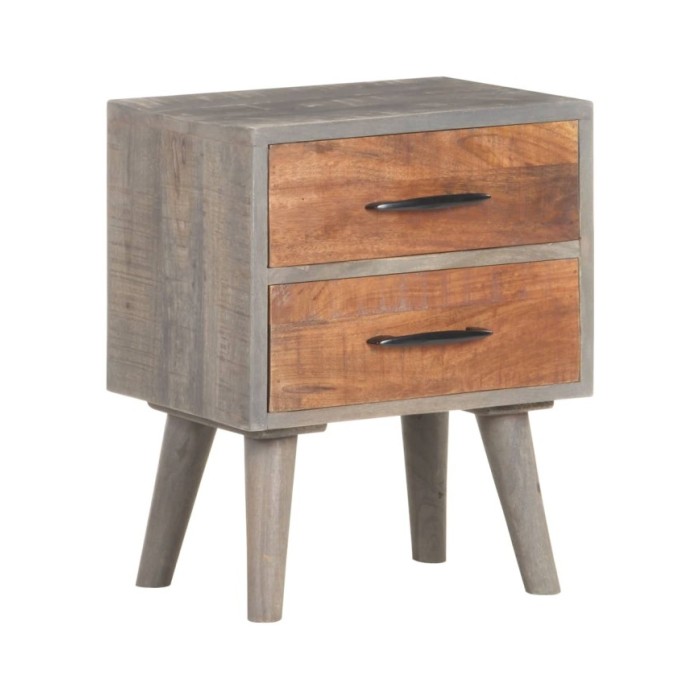Table de chevet Gris 40x30x50 cm Bois massif de manguier brut