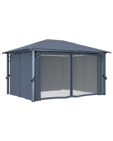 Tonnelle avec rideau 400x300 cm Anthracite Aluminium