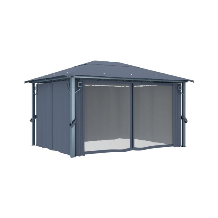 Tonnelle avec rideau 400x300 cm Anthracite Aluminium