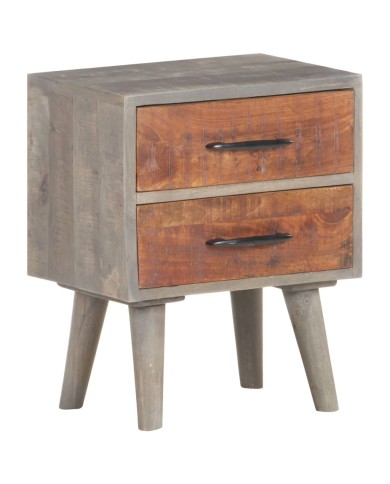 Table de chevet Gris 40x30x50 cm Bois massif de manguier brut