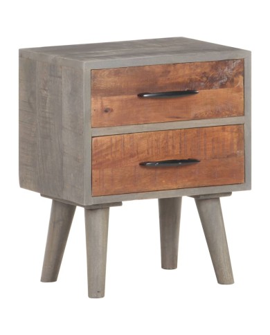 Table de chevet Gris 40x30x50 cm Bois massif de manguier brut