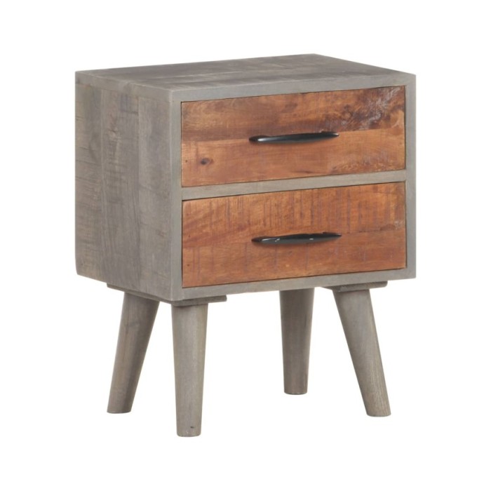 Table de chevet Gris 40x30x50 cm Bois massif de manguier brut