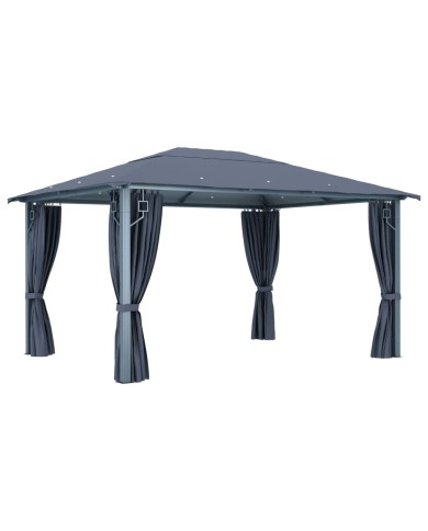 Tonnelle avec rideau 400x300 cm Anthracite Aluminium