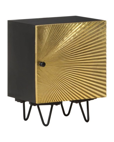 Table de chevet avec front en laiton 40x30x50cm Manguier massif