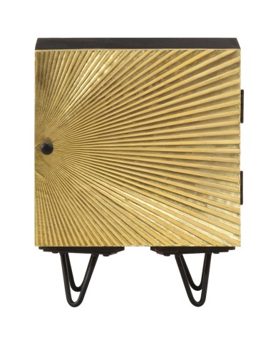 Table de chevet avec front en laiton 40x30x50cm Manguier massif