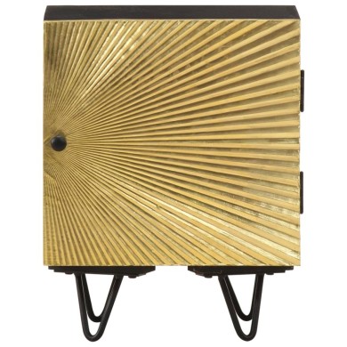 Table de chevet avec front en laiton 40x30x50cm Manguier massif