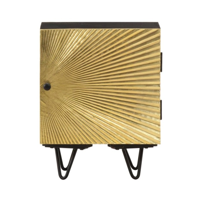 Table de chevet avec front en laiton 40x30x50cm Manguier massif