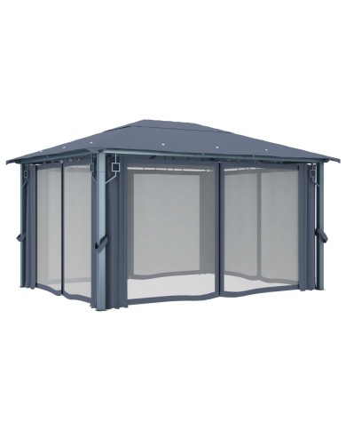 Tonnelle avec rideau 400x300 cm Anthracite Aluminium