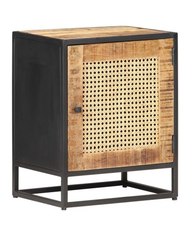 Table de chevet 40x30x50 cm Bois de manguier et canne naturelle