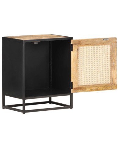 Table de chevet 40x30x50 cm Bois de manguier et canne naturelle