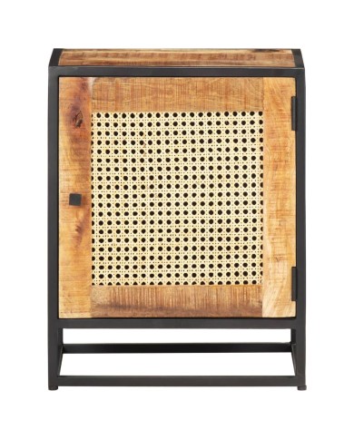 Table de chevet 40x30x50 cm Bois de manguier et canne naturelle