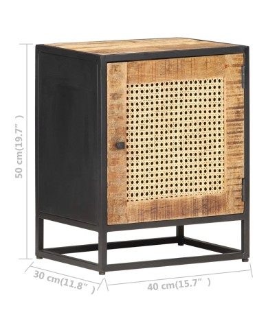 Table de chevet 40x30x50 cm Bois de manguier et canne naturelle