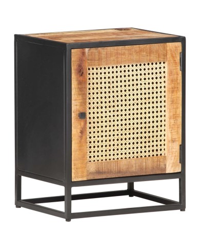 Table de chevet 40x30x50 cm Bois de manguier et canne naturelle