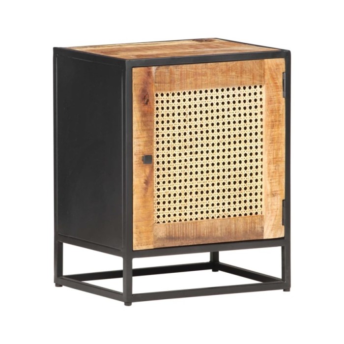 Table de chevet 40x30x50 cm Bois de manguier et canne naturelle