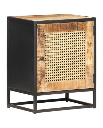 Table de chevet 40x30x50 cm Bois de manguier et canne naturelle