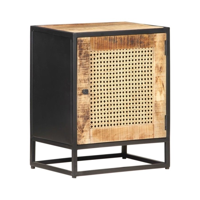 Table de chevet 40x30x50 cm Bois de manguier et canne naturelle