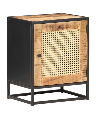 Table de chevet 40x30x50 cm Bois de manguier et canne naturelle
