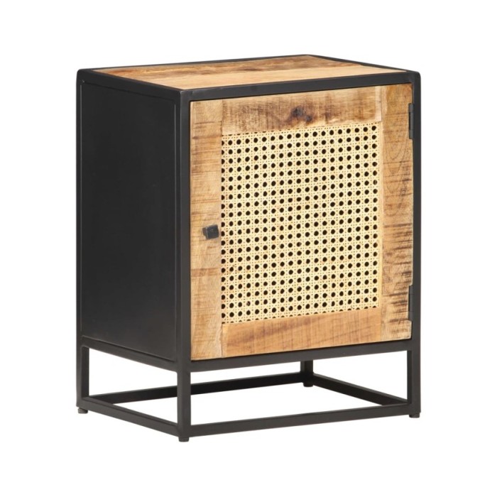Table de chevet 40x30x50 cm Bois de manguier et canne naturelle