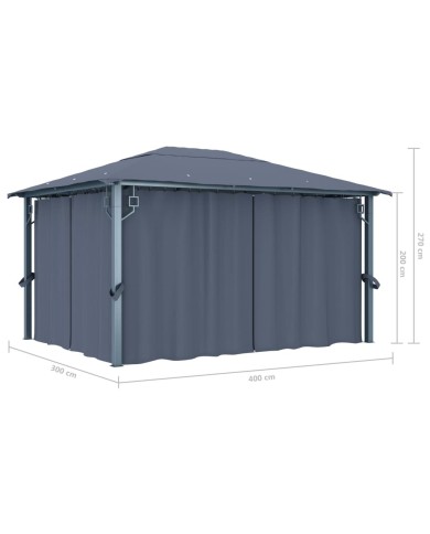 Tonnelle avec rideau 400x300 cm Anthracite Aluminium
