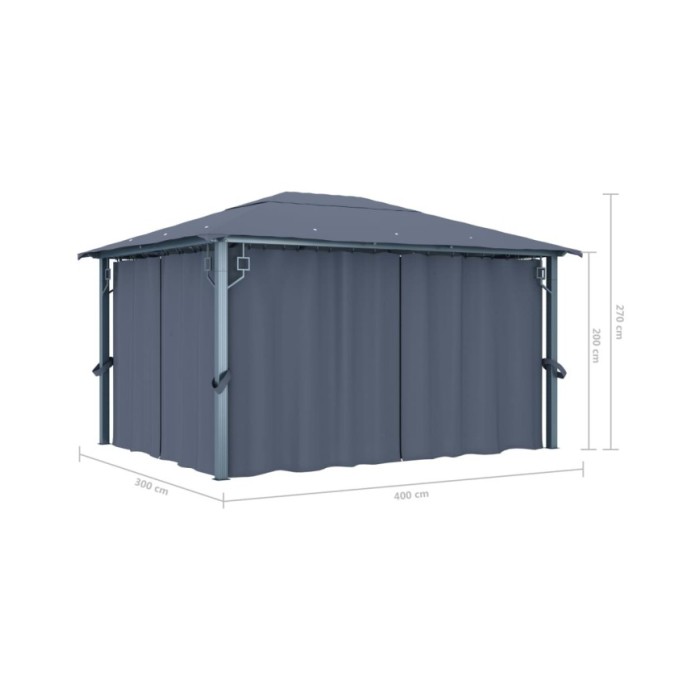 Tonnelle avec rideau 400x300 cm Anthracite Aluminium
