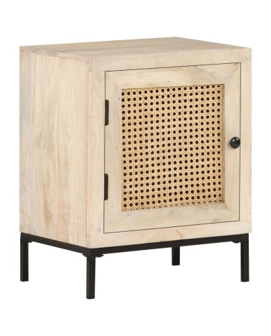 Table de chevet 40x30x50 cm Bois de manguier et canne naturelle
