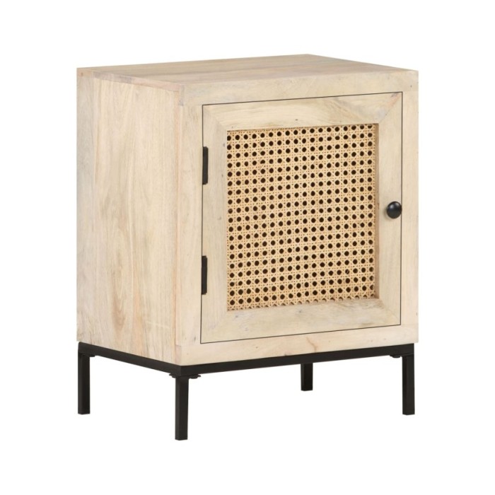 Table de chevet 40x30x50 cm Bois de manguier et canne naturelle