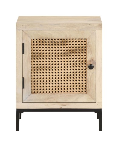 Table de chevet 40x30x50 cm Bois de manguier et canne naturelle