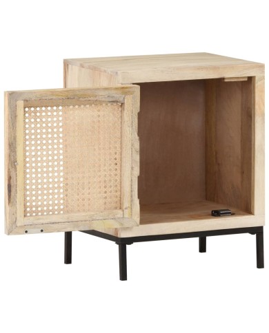 Table de chevet 40x30x50 cm Bois de manguier et canne naturelle