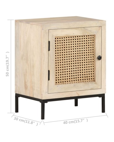Table de chevet 40x30x50 cm Bois de manguier et canne naturelle