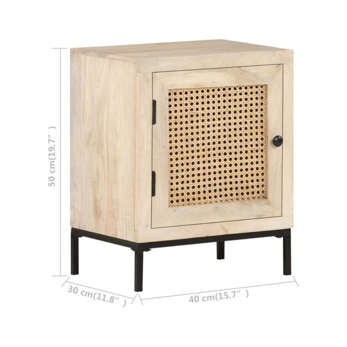 Table de chevet 40x30x50 cm Bois de manguier et canne naturelle