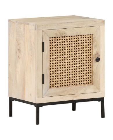 Table de chevet 40x30x50 cm Bois de manguier et canne naturelle